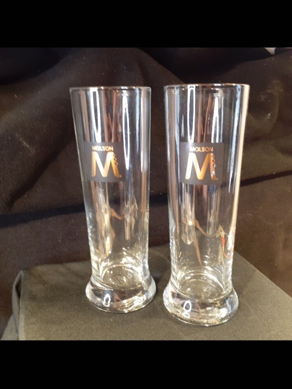 Set Of Two Molson M Pilsner Beer Glasses Black GOLD Logo